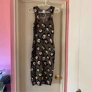 John + Jenn Olive Green Leopard Print Body Con Dress